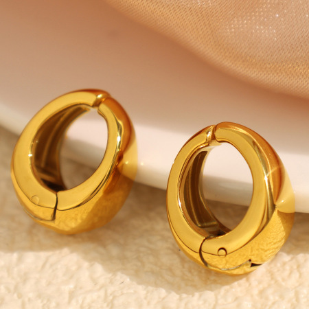 1 paire de manchettes d'oreilles minimalistes classiques rondes en acier inoxydable étanche couleur or pour femmes 2