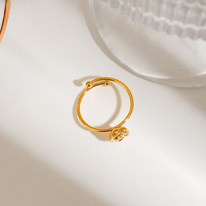 Bague Ajustable Pour Femme, Collection Romantique, Motif Floral Délicat, En Acier Inoxydable Étanche Couleur Or. h5 Image8