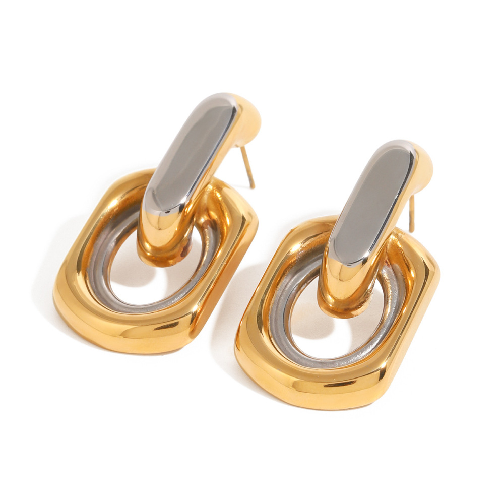 1 Paire De Boucles D'Oreilles À Tige Géométriques Décontractées En Acier Inoxydable Plaqué Or  Pour Femmes Image4
