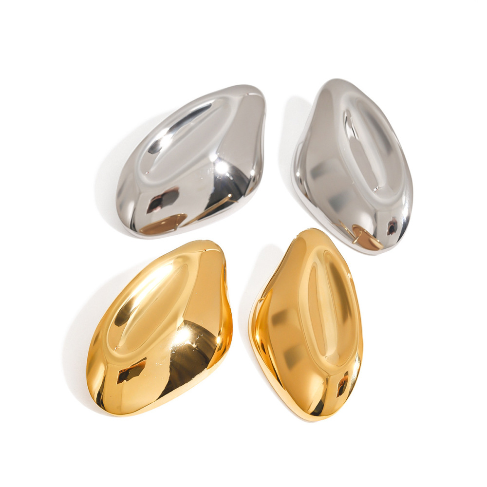 Boucles D'Oreilles Puces Pour Femme, Collection Commute, Forme Ovale Irrégulière, En Acier Inoxydable, Couleur Or, Étanches, 1 Paire Image10