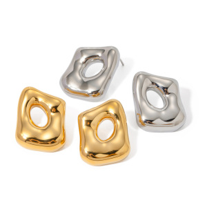 Boucles D'Oreilles Creuses En Acier Inoxydable Or  De Forme Spéciale, Boucles D'Oreilles Géométriques En Acier Titane De Haute Qualité Au Design Unique De Niche Européenne Et Américaine h5 Image2