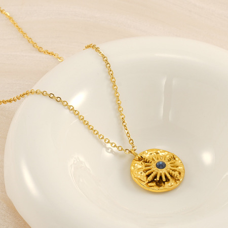 collier pendentif unisexe en acier inoxydable plaqué or  avec strass, style rétro géométrique, série simple, 1 pièce 2