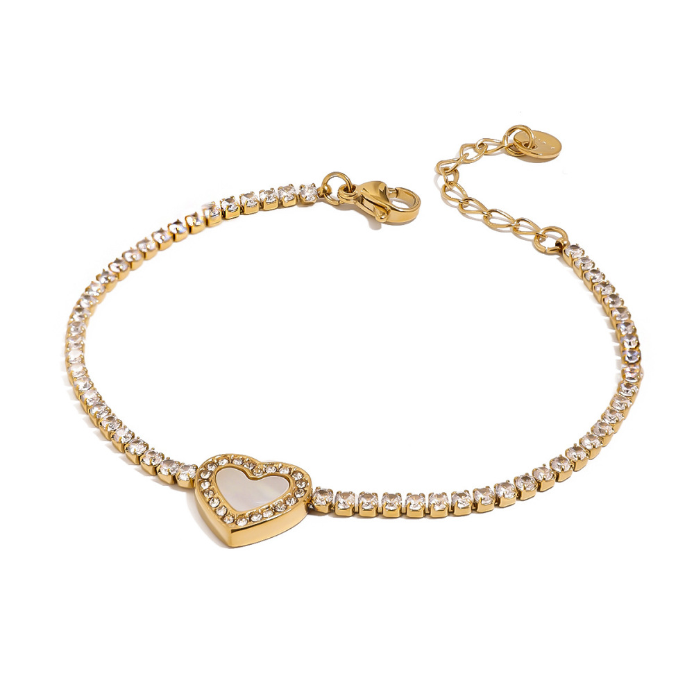 Bracelet À Breloques Pour Femme En Acier Inoxydable Plaqué Or  Avec Strass, Série Simple Sweet Heart Image6