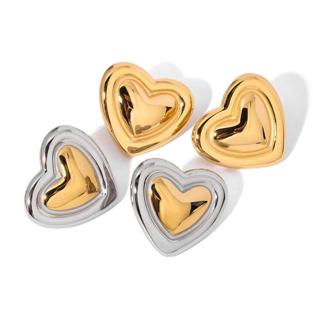 1 Paire De Boucles D'Oreilles À Tige Rétro En Acier Inoxydable Plaqué Or Pour Femme, Série Simple h5Image5