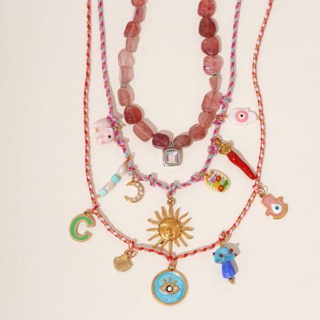 Collier pendentif femme Sweet Sun Sennit en acier inoxydable couleur or, 1 pièce, série polychrome
