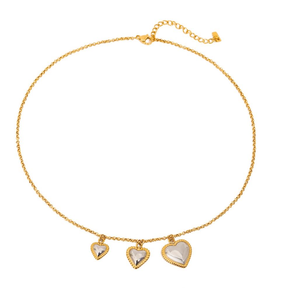 Collier Pendentif Femme En Acier Inoxydable Doré, Motif Cœur Mignon, Collection Romantique (1 Pièce) Image9