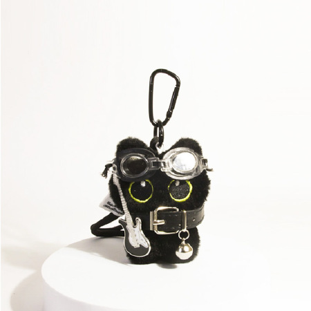 1 Pièce - Charmant Porte-Clés Chat Noir Naturel Avec Écharpe En Rayonne Pour Sac Femme 2