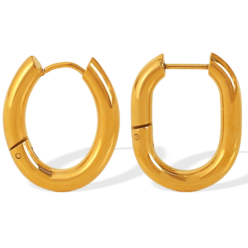1 Paire De Boucles D'Oreilles Créoles Classiques En Acier Inoxydable Plaqué Or Pour Femme, Série Simple Image6