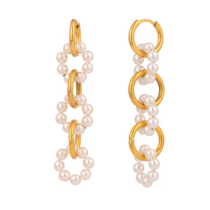 Boucles D'Oreilles Pendantes Élégantes Et Rondes En Acier Inoxydable Doré, Imperméables, Pour Femme, Collection Luxe, 1 Paire. h5 Image8