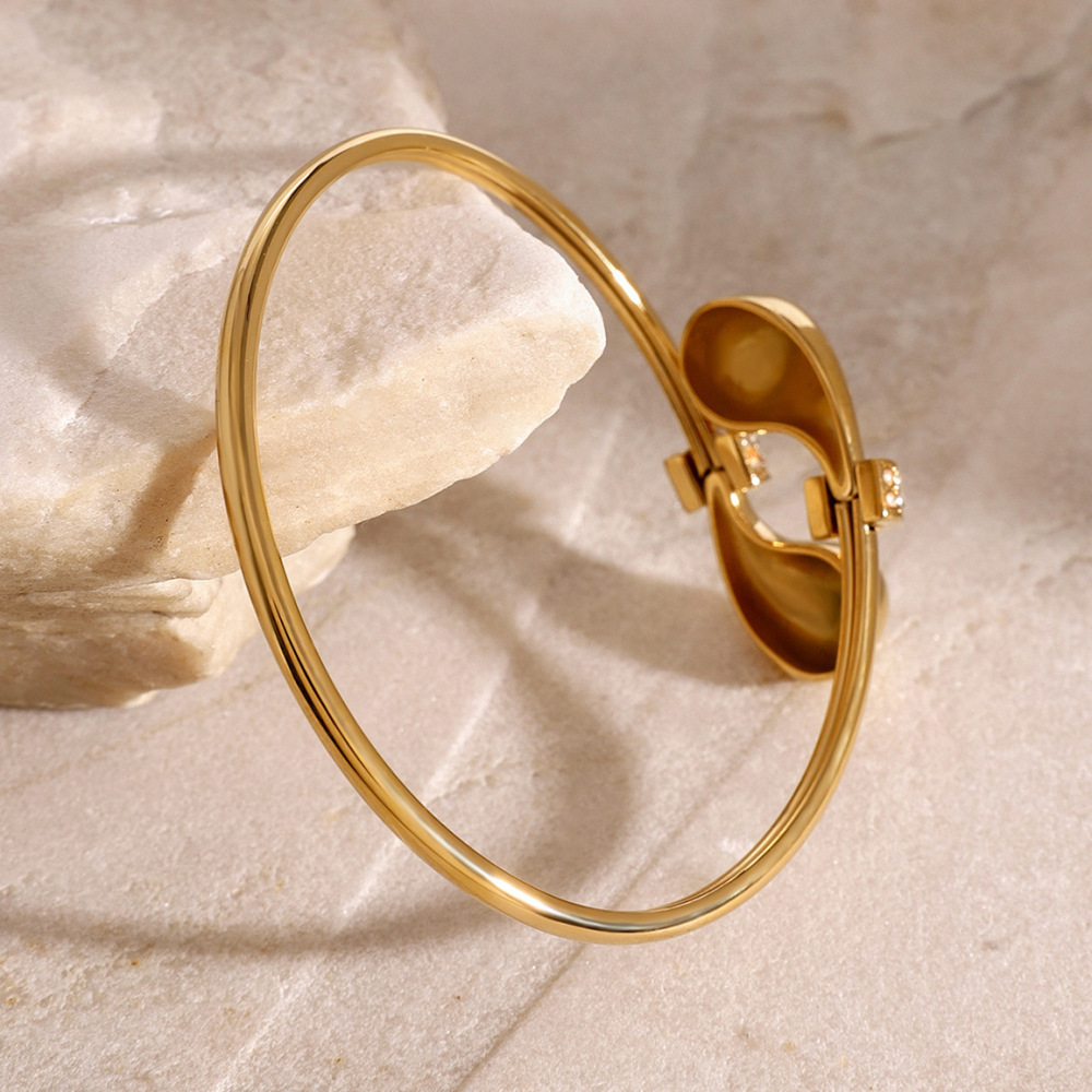 Bracelet Simple En Acier Inoxydable Plaqué Or  Avec Strass Pour Femme, 1 Pièce Image5