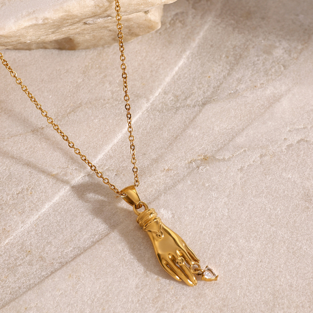 Collier Avec Pendentif Géométrique Punk En Acier Inoxydable Plaqué Or  Et Zircon Pour Femme, Série Simple, 1 Pièce Image4