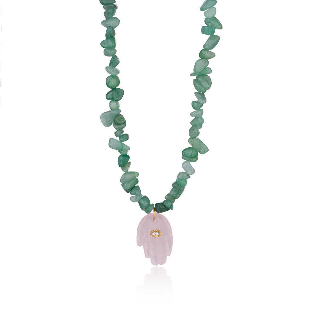 Collier De Perles Pour Femme, Style Bohème, En Acier Inoxydable, Couleur Or, Orné De Pierres Naturelles Irrégulières Et De Formes De Main (1 Pièce). Image9