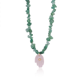 Collier De Perles Pour Femme, Style Bohème, En Acier Inoxydable, Couleur Or, Orné De Pierres Naturelles Irrégulières Et De Formes De Main (1 Pièce). h5 Image9