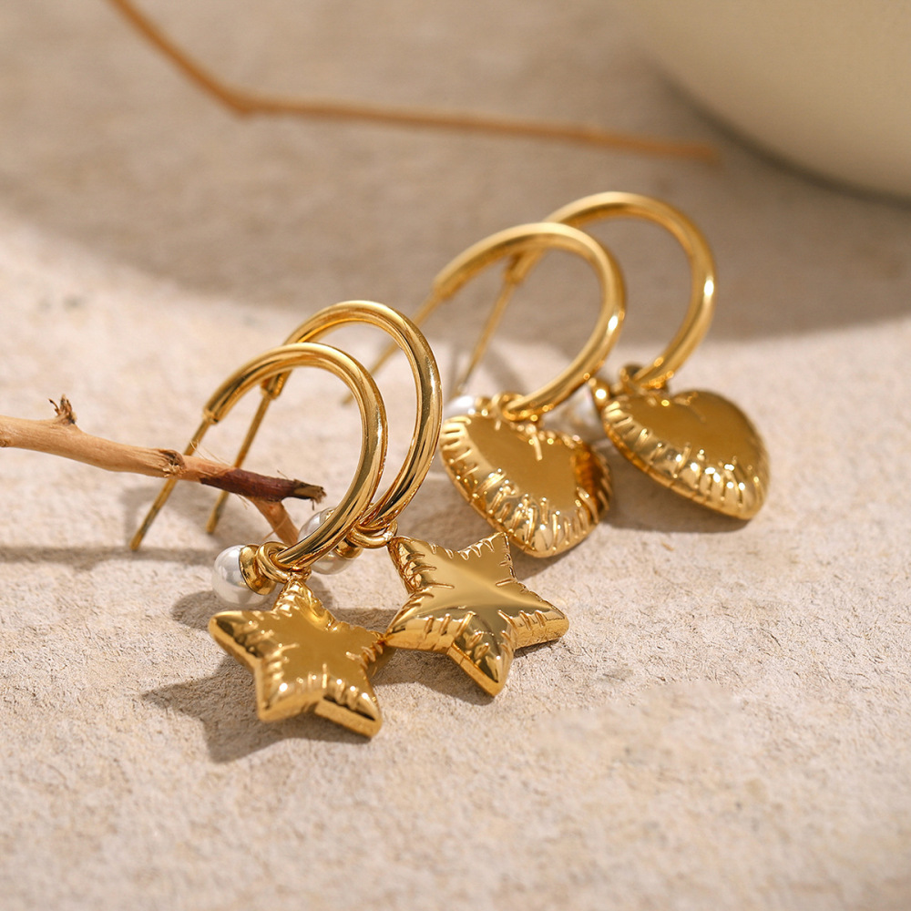 1 Paire De Boucles D'Oreilles Pendantes En Acier Inoxydable Étanches En Forme De Cœur (C) Image3