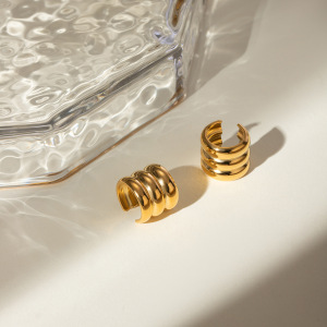 1 Paire De Manchettes D'Oreilles Pour Femme, Style Géométrique Simple, En Acier Inoxydable Plaqué Or h5 Image3
