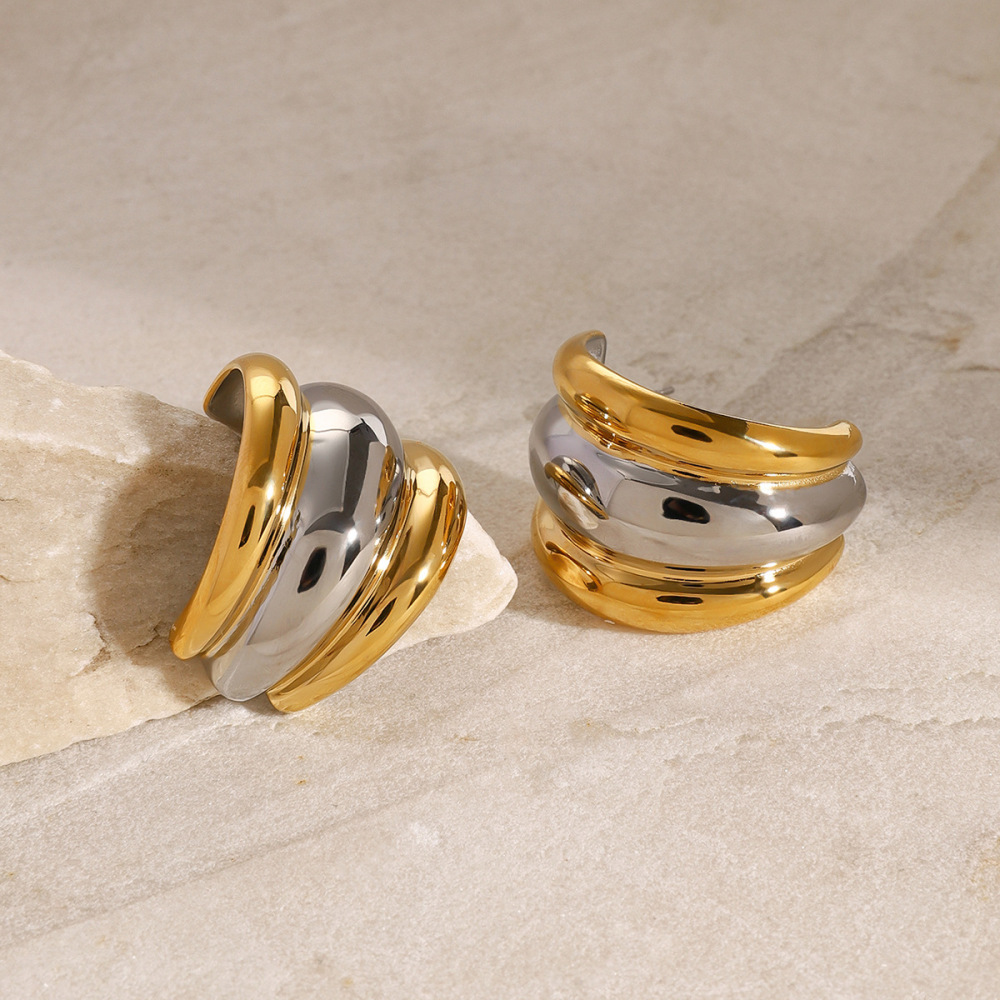 1 Paire De Boucles D'Oreilles À Tige Pour Femme En Acier Inoxydable Plaqué Or , Série Simple, Lettre Quotidienne Image2