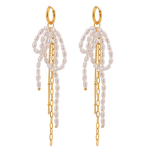 Boucles D'Oreilles Élégantes À Pompons Et Nœud Papillon, En Acier Inoxydable Imperméable, Couleur Or, Pour Femme (1 Paire). h5 Image6