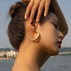 1 Paire De Boucles D'Oreilles Puces Pour Femme, En Acier Titane Plaqué Or, Avec Lettre Simple. h5 Image4