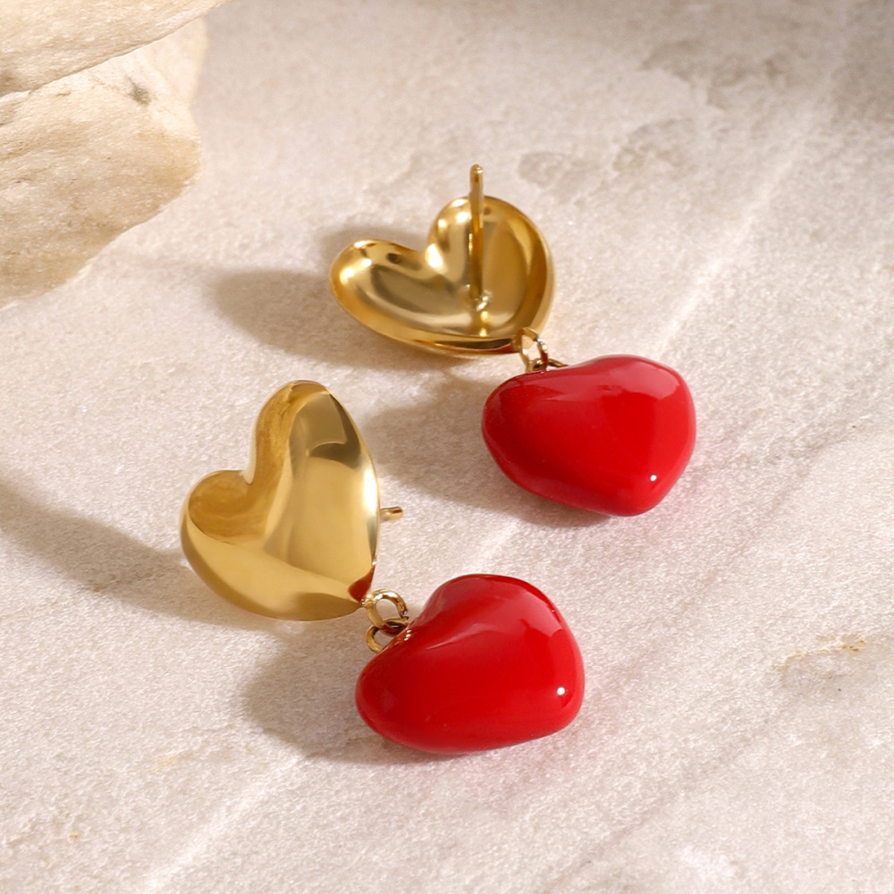 1 Paire De Boucles D'Oreilles Pendantes Pour Femme En Acier Inoxydable Plaqué Or , Série Simple Sweet Heart Image3