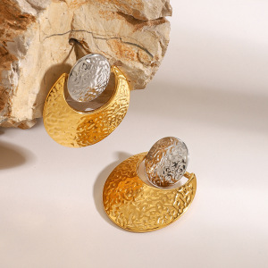 1 Paire De Boucles D'Oreilles À Tige Rondes En Acier Inoxydable Plaqué Or  Pour Femmes, Série Simple  h5 Image2