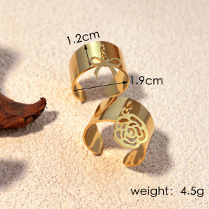 Bague Ajustable Pour Femme, Modèle Nœud Papillon, En Acier Inoxydable Étanche Couleur Or (1 Pièce). h5 Image7