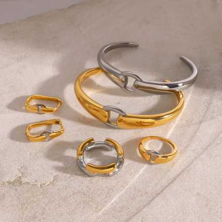 1 paire de boucles d'oreilles créoles annulaires haut de gamme en acier inoxydable étanche, couleur or et argent, collection Fashionable Series 2