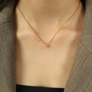 Collier Avec Pendentif Géométrique En Acier Inoxydable Plaqué Or Et Zircon Pour Femme, Série Simple, 1 Pièce h5 Image6
