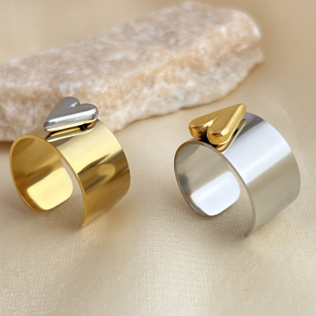 Bague ajustable pour femme, en acier inoxydable étanche, motif cœur, couleurs assorties (1 pièce). 2