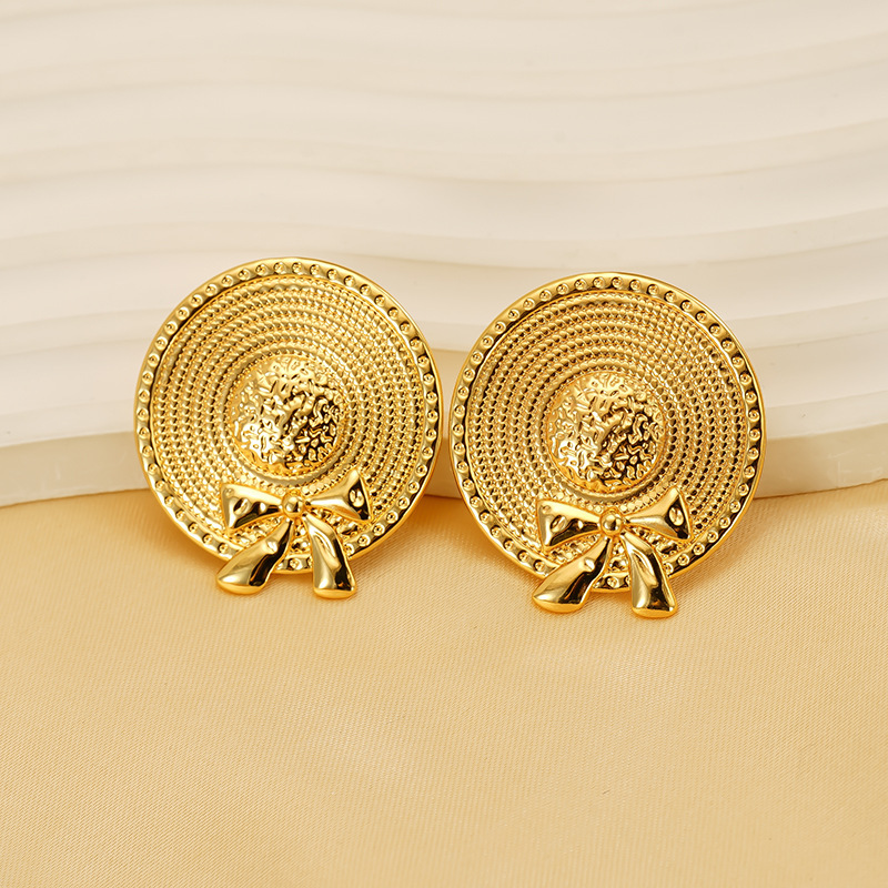 1 Paire De Boucles D'Oreilles Puces Rétro À Carreaux Classiques En Acier Inoxydable Plaqué Or Pour Femme Image3