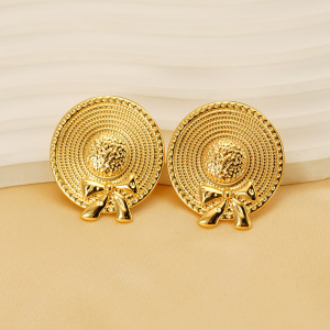 1 Paire De Boucles D'Oreilles Puces Rétro À Carreaux Classiques En Acier Inoxydable Plaqué Or Pour Femme h5 Image3