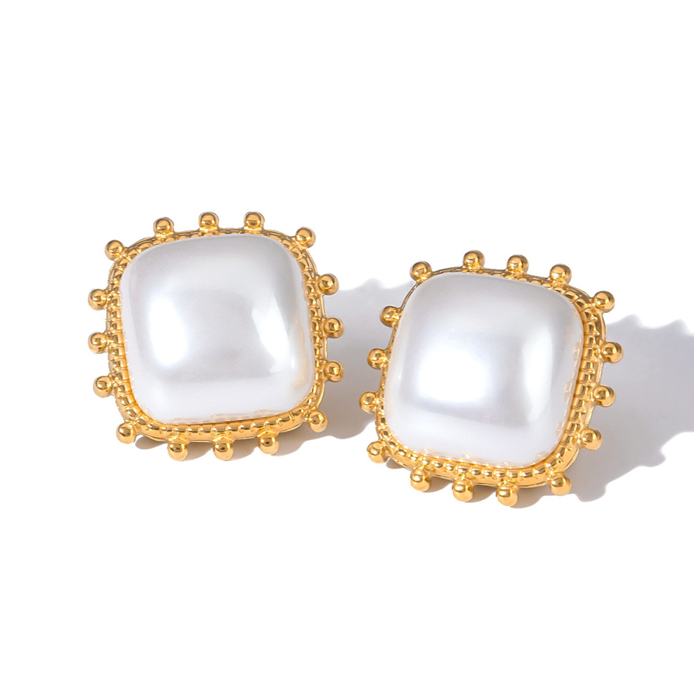 1 Paire De Boucles D'Oreilles À Tige Géométriques Rétro En Acier Inoxydable Plaqué Or Pour Femme Image6