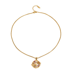 Collier Élégant Avec Pendentif Soleil/Lune En Acier Inoxydable Plaqué Or Et Strass Pour Femme, Série Luxueuse, 1 Pièce h5 Image6