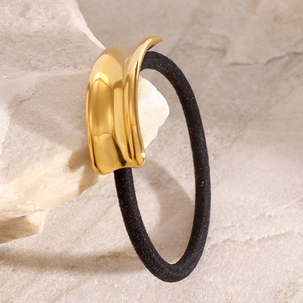 1 Paire D'Élastiques À Cheveux Géométriques Quotidiens En Acier Inoxydable Plaqué Or  Pour Femmes Image4