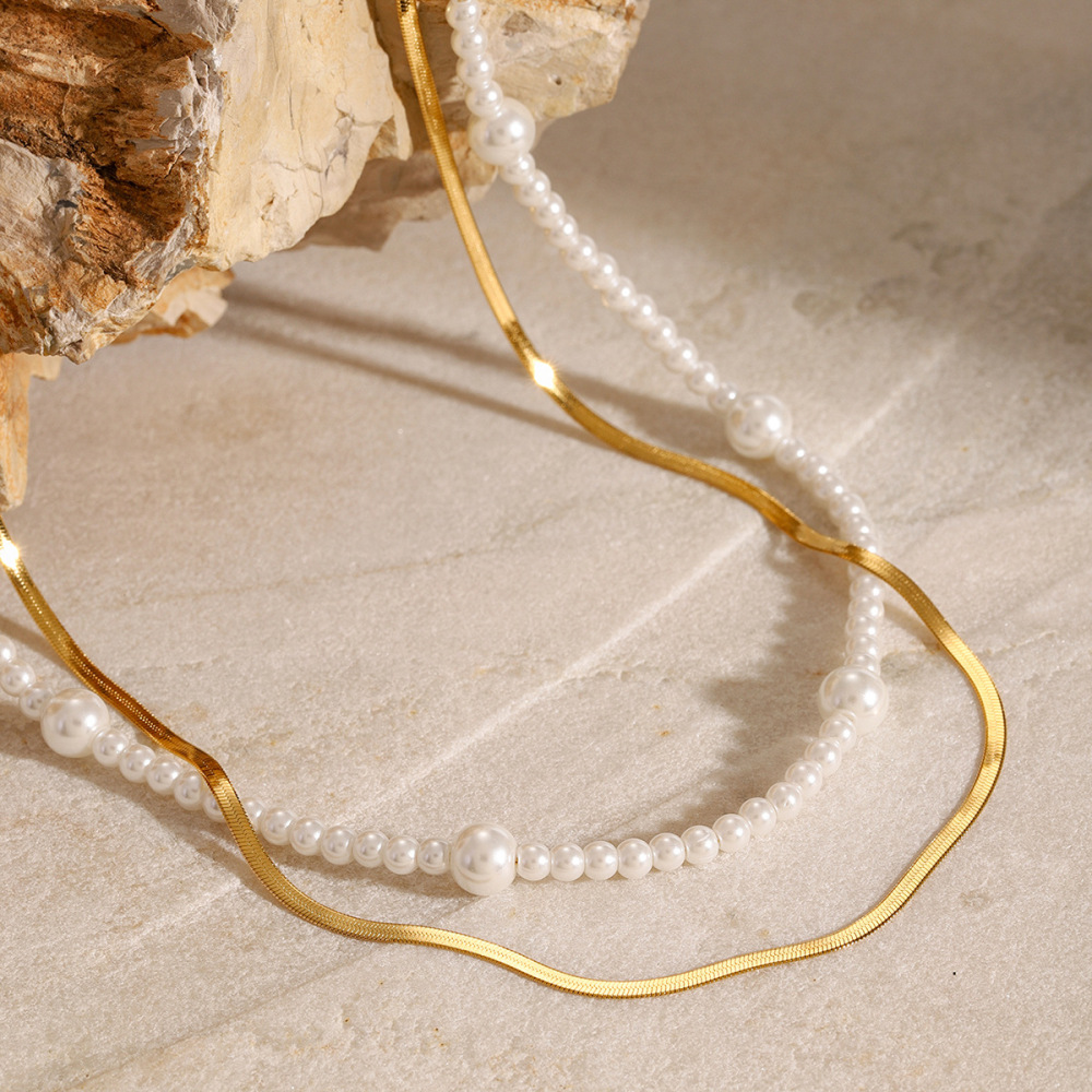 Collier À Plusieurs Rangs Pour Femme, Collection Rétro Luxueuse, En Acier Inoxydable Doré, Étanche, 1 Pièce Image4