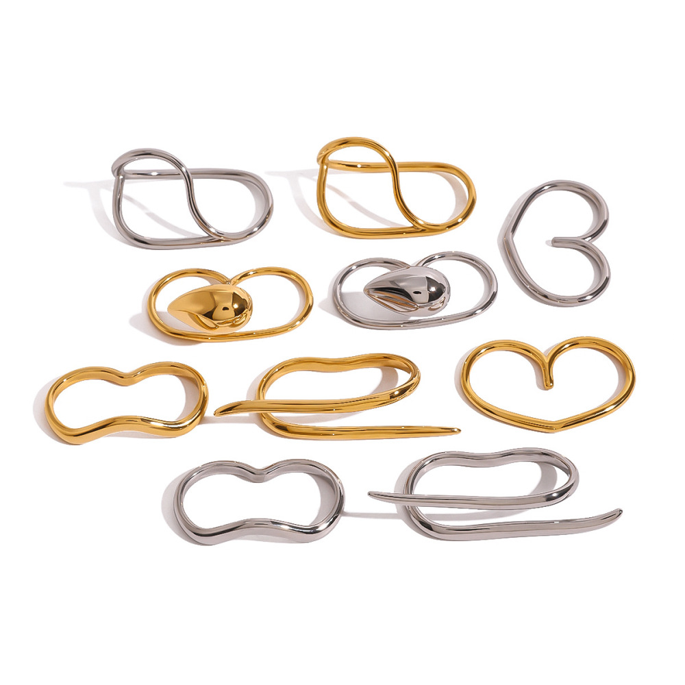 1 Paire De Bagues Simples Géométriques Quotidiennes En Acier Inoxydable Plaqué Or Pour Femme h5Image6