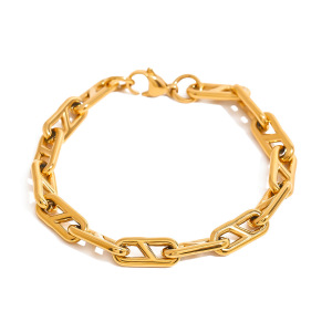 Bracelet Chaîne Géométrique Classique En Acier Inoxydable Plaqué Or  Pour Femme, Série Simple, 1 Pièce h5 Image7