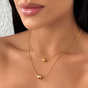 Collier Avec Pendentif Rond En Acier Inoxydable Plaqué Or Pour Femme, Série Simple, Style Ins h5 Image5