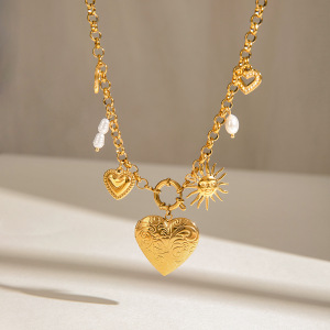 Collier Pendentif Romantique Chic En Forme De Cœur Et De Soleil, En Acier Inoxydable Étanche Couleur Or, À Faire Soi-Même Pour Femme (1 Pièce) h5 Image2