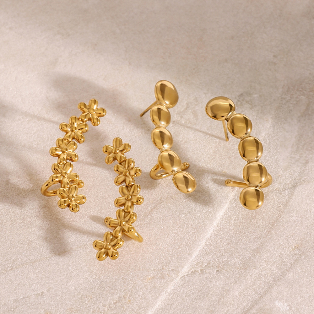 1 Paire De Boucles D'Oreilles À Tige En Acier Inoxydable Plaqué Or Pour Femme, Série Simple, Motif Fleur Classique h5Image3