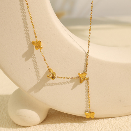 collier avec pendentif en acier inoxydable plaqué or  pour femme, série simple, motif animal mignon