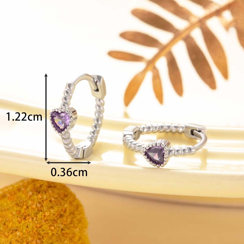 1 Pièce De Boucles D'Oreilles Créoles Pour Femme En Forme De Cœur Simple, En Cuivre Sans Placage, En Zircone Image3