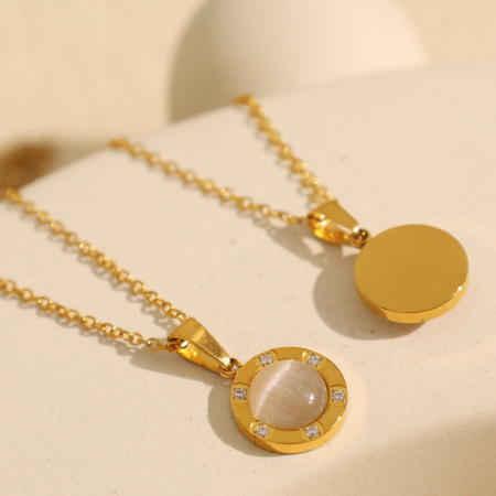 collier avec pendentif géométrique rétro en acier titane plaqué or  pour femme, série classique, 1 pièce 2