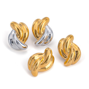 1 Paire De Boucles D'Oreilles À Tige Torsadées En Acier Inoxydable Plaqué Or  Pour Femme, Série Simple h5 Image6