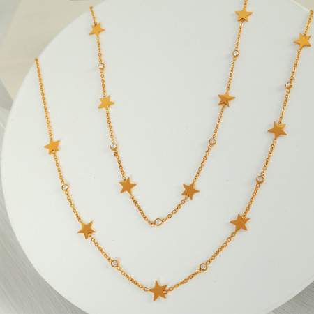 collier avec pendentif en acier inoxydable plaqué or  et strass pour femme, série simple, motif soleil/lune