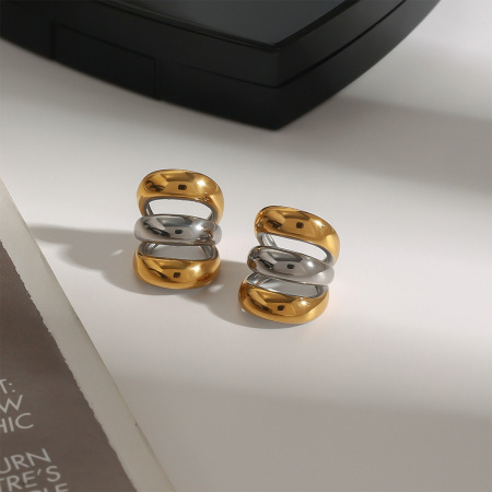 1 paire de manchettes d'oreilles annulaires minimalistes en acier inoxydable étanche, couleur or et argent, pour femmes, collection Daily Series 2