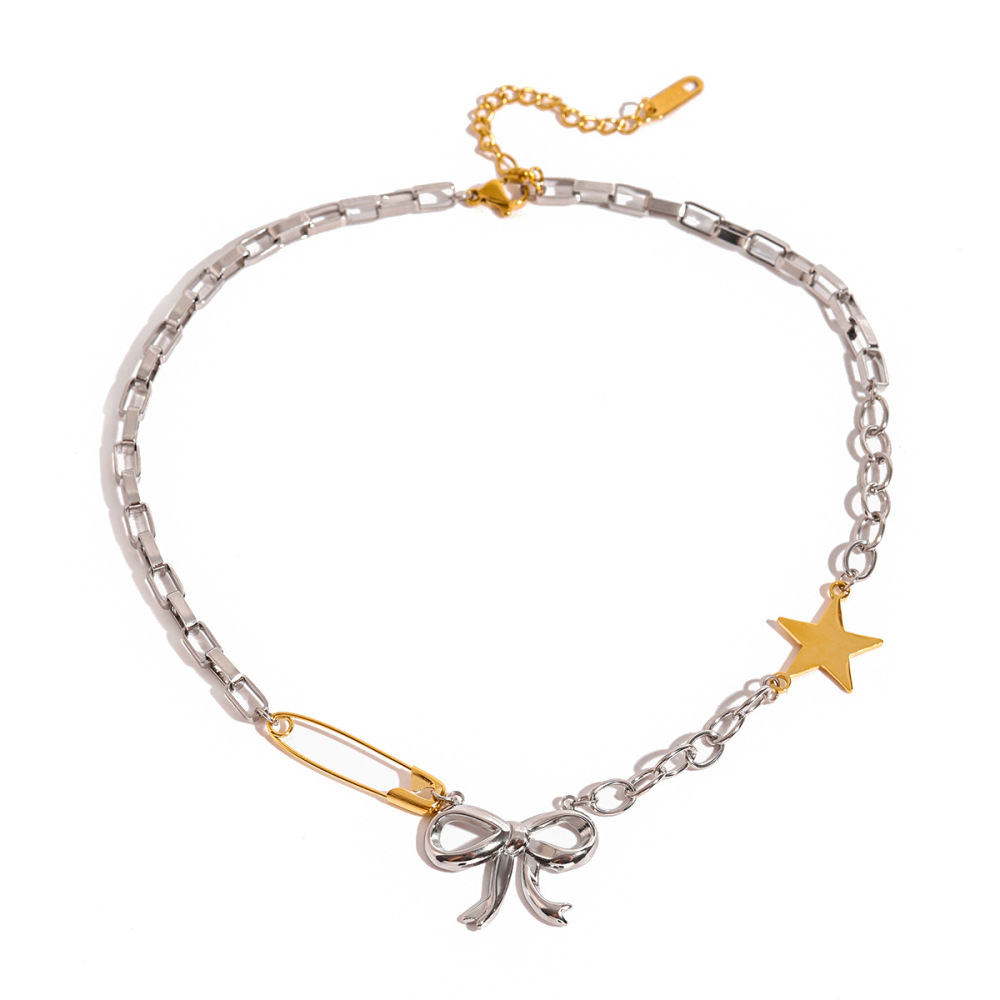 Collier Avec Pendentif En Forme De Nœud Papillon Rétro, Série Simple, En Acier Inoxydable Plaqué Or , Pour Femme, 1 Pièce Image6
