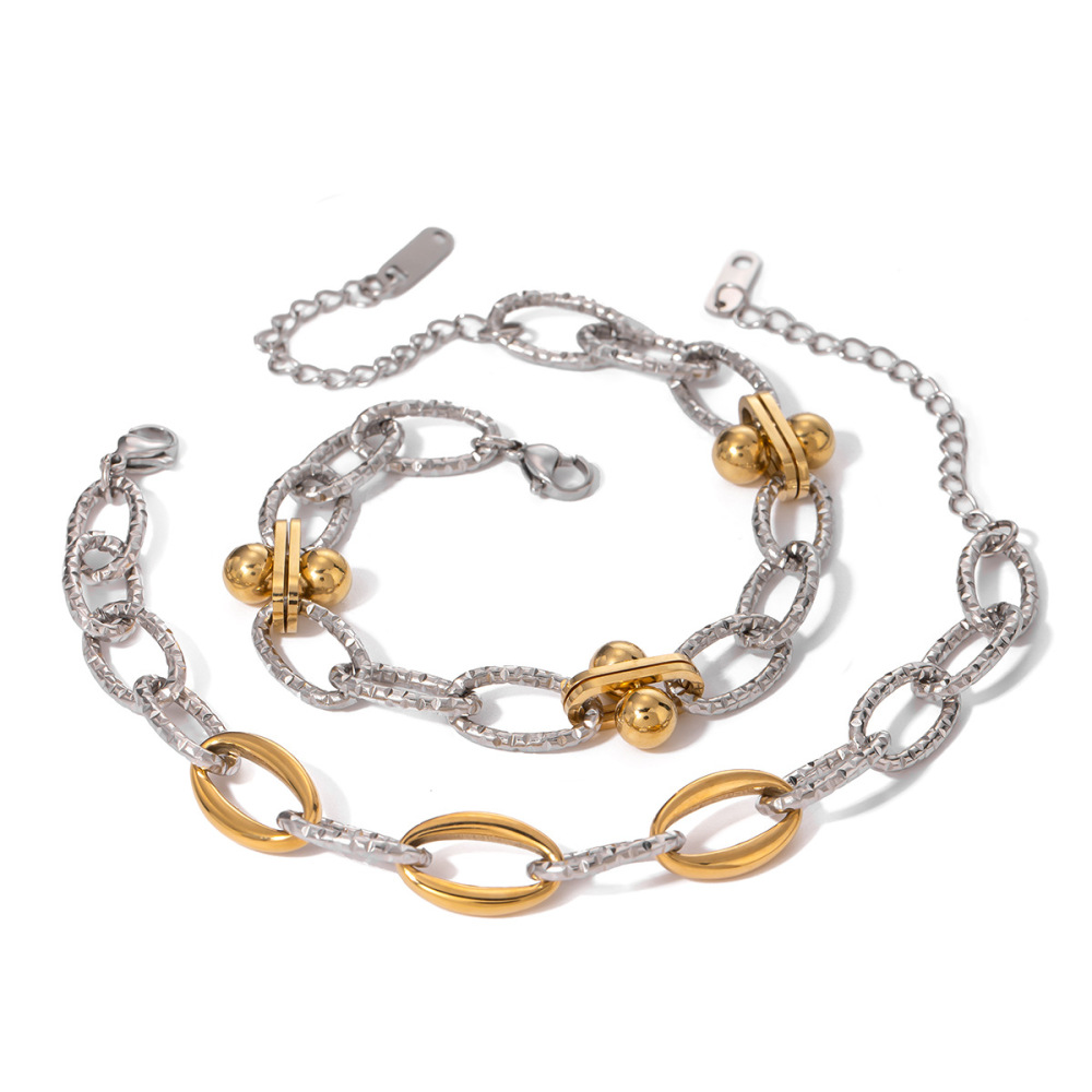 1 Paire De Bracelets Exquis De Style Rétro Hong Kong Pour Filles En Acier Inoxydable Or , Couleur Or Et Argent Assortis, Bracelet À Chaîne Épaisse À Motif Marteau De Style O, Bracelet À Chaîne Pour Femmes h5Image4