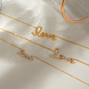 Collier Avec Pendentif En Acier Inoxydable Plaqué Or  Et Strass Pour Femme, Série Simple Et Décontractée, Lettre h5 Image4