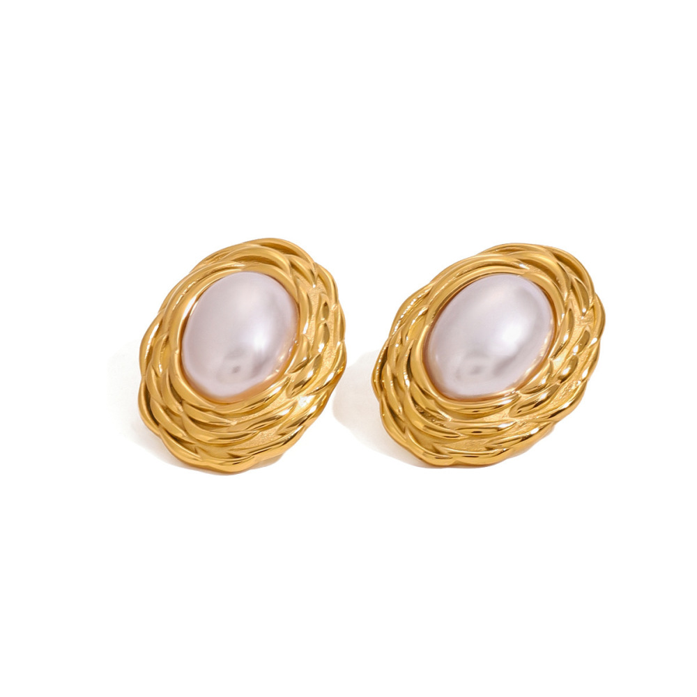 1 Paire De Boucles D'Oreilles À Tige Géométriques Rétro En Acier Inoxydable Plaqué Or Pour Femme, Série Classique h5Image5