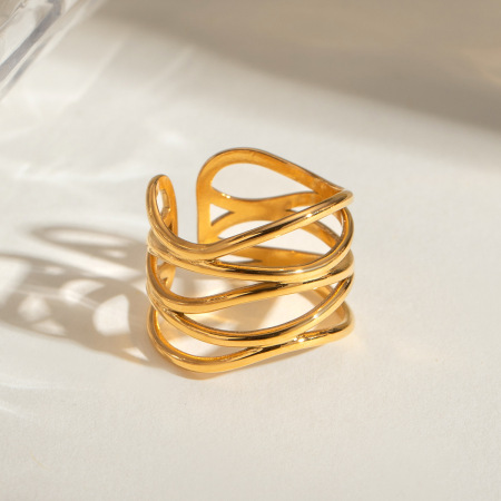 Bague ajustable pour femme, 1 pièce, en acier inoxydable plaqué or, motif géométrique simple